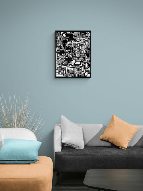 Geometric Modern Art Print | Mind Bending Monochrome Wall Art | Wacky Doodle Printable Poster Digital Download